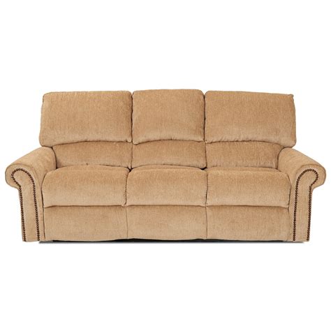 Klaussner Savannah Reclining Sofa With Rolled Arms And Nailheads