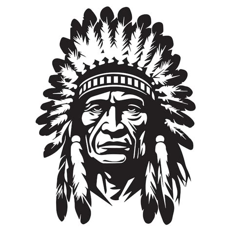 Premium Vector | An iconic native american chief in a black and white ...