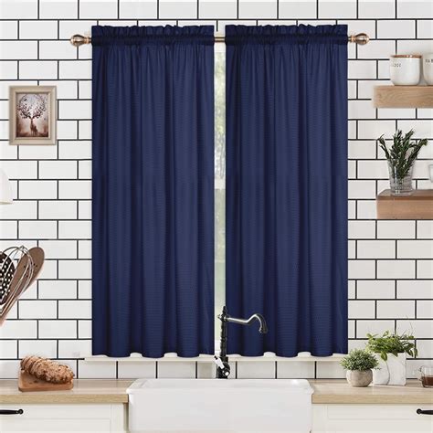 GlowSol 30"Wx45"L Navy Blue Kitchen Curtains Waterproof Modern Bedroom ...