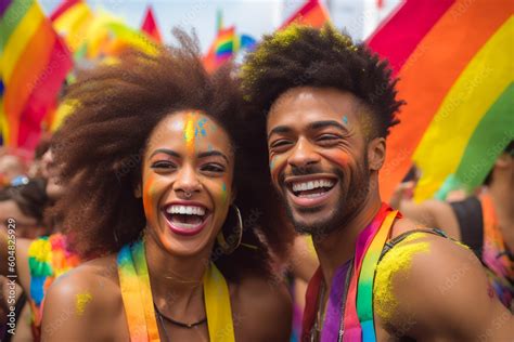Happy Generative AI Couple At LGBTQ Gay Pride Parade In Sao Paulo Love And Diversity In The