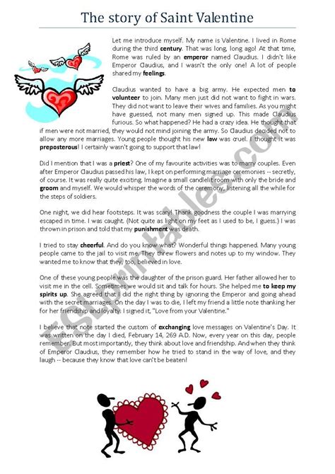 Reading Comprehension The Story Of Saint Valentine ESL Worksheet By