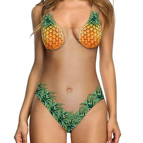 Kawell Womens One Piece Sexy 3d Fake Bikini Print Funny Swimsuits