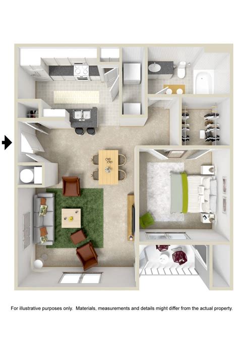 One Bedroom Apartment Layout Ideas - Kitchen Wall Half Apartment Bedroom Between Pony Room ...