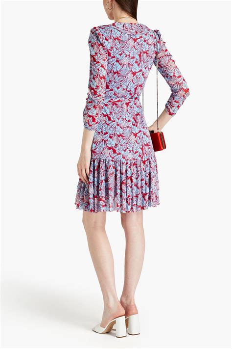 Diane Von Furstenberg Paloma Ruffled Floral Print Stretch Mesh Mini