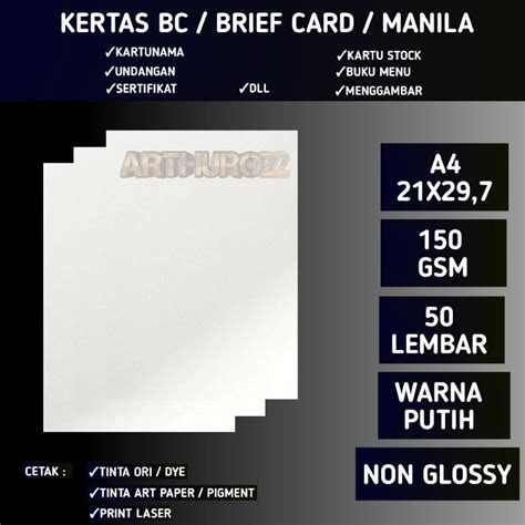 Jual Kertas BC Manila 150 GSM A4 Isi 50 Lembar Kertas Brief Card Buku