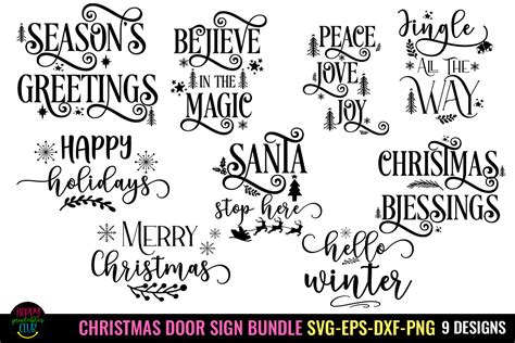 Christmas Door Sign Svg Bundle I Holiday Graphic By Happy Printables