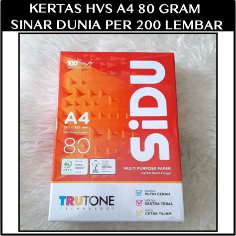 Kertas HVS A4 80 Gram SIDU Per 200 Lembar ECER Lazada Indonesia