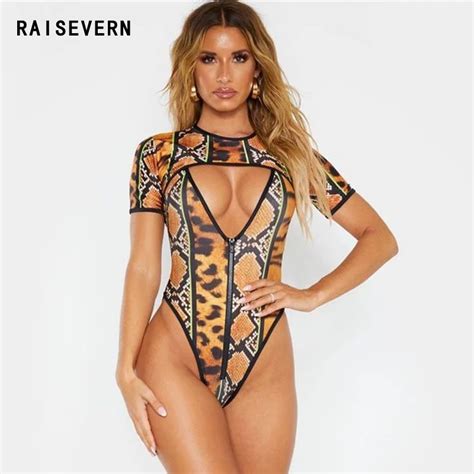Sexy Hollow Out One Piece Swimsuit Bodysuit Snake Print Bikini High Cut Swimwear Women Monokini