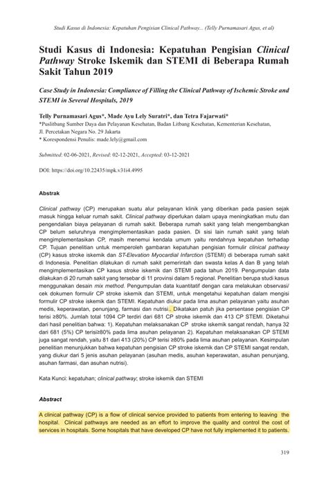 PDF Studi Kasus Di Indonesia Kepatuhan Pengisian Clinical Pathway