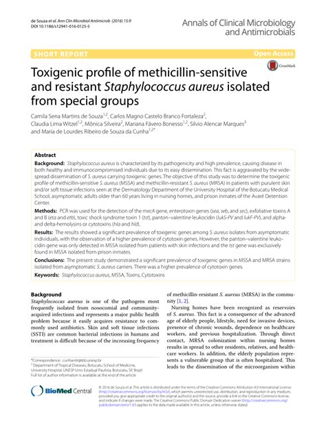 PDF Toxigenic Profile Of Methicillin Sensitive And Resistant