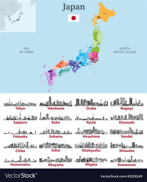 Japan map with main cities on it japanese cities Vector Image