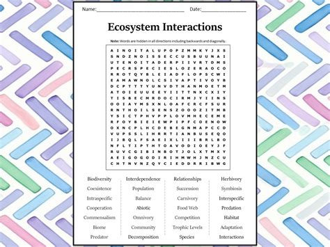 Ecosystem Interactions Word Search Puzzle Worksheet Activity Teaching