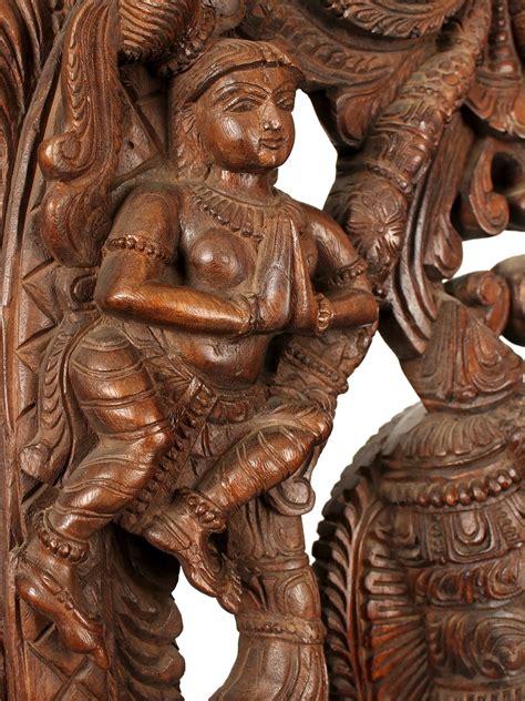 Large Wooden Lord Venugopal Krishna Playing Flute With Cow Exotic