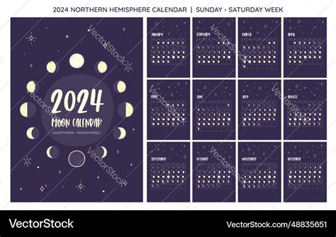 2024 Mondkalender Nordhalbkugel Sonnensitz Vektorbild