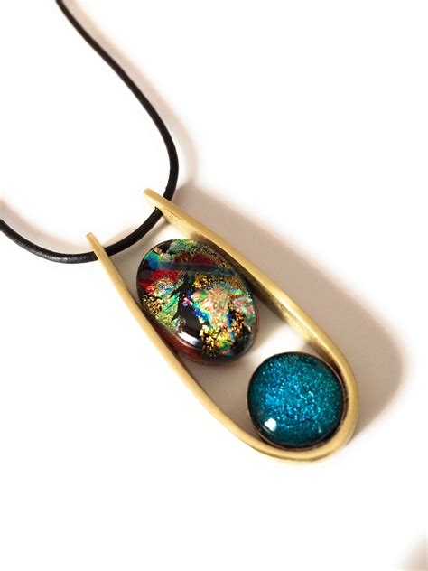 Contemporary Brass And Dichroic Glass Pendant Necklace Glass Pendant