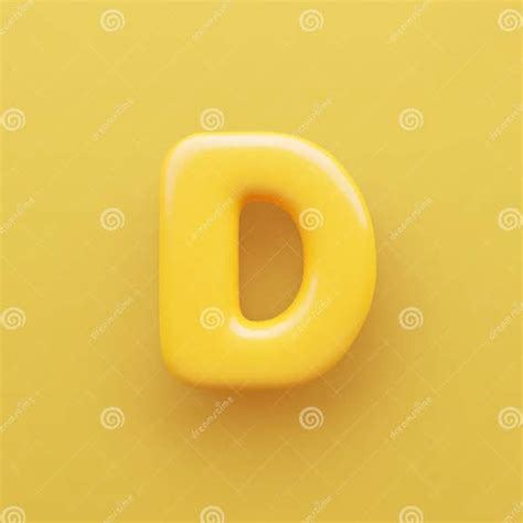 3d Yellow Letter D With A Glossy Surface On A Yellow Background Stock