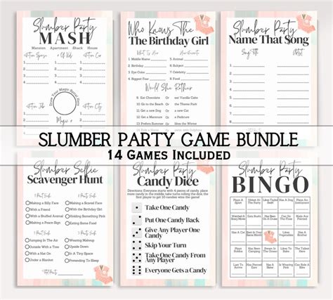 Slumber Party Game Bundle Printable Slumber Party Games Girl