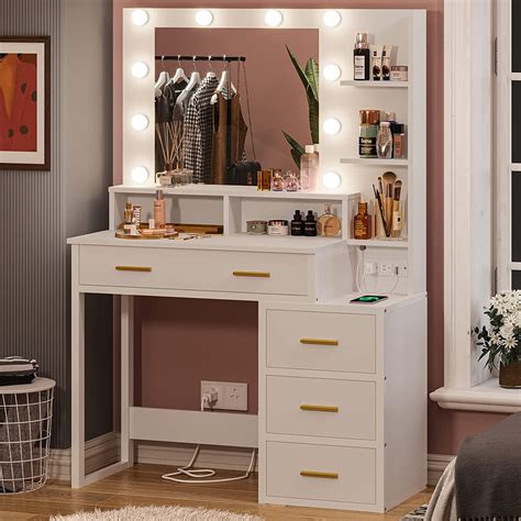 Tiptiper White Vanity With Charging Station Vanity Desk With Usb Ports