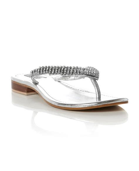 Dune Keeper Diamante Toe Post Flip Flop Sandals In Metallic Lyst