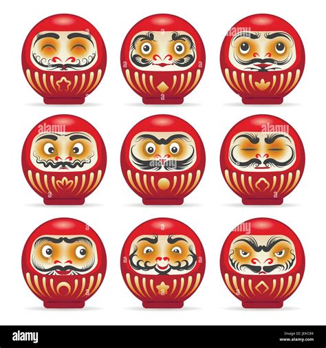 Red Daruma Dolls From Japan Isolated On White Dharma Charming Pop