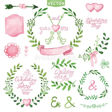 Watercolor Laurels Wreath Set Floral Frame Vintage Stock Vector