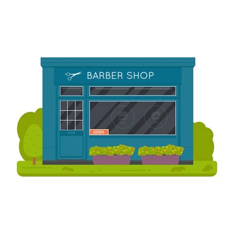 Premium Vector Vector Flat Design Exterior And Barber Shop Facade Store Front Window Buildings