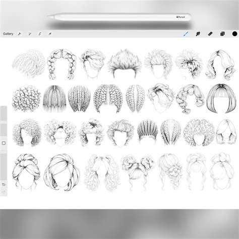 Artstation 150 Procreate Female Hairstyles Stamps Procreate Girl