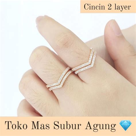 Jual Cincin Aurel Nagita 2 Dan 3 Layer Emas Asli Rosegold Permata