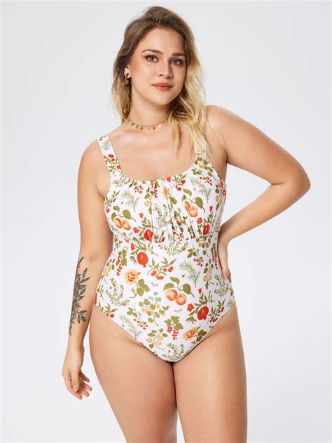 Abstract Pattern U Neckline Tummy Control One Piece Swimsuit Curve And Plus Cider