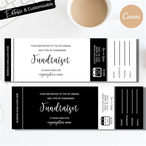 Fundraiser Event Ticket Template, Faux Gold Charity Raffle Ticket With ...