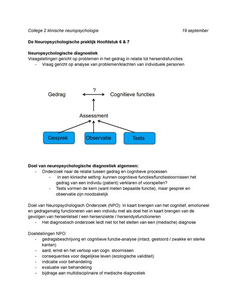 College Klinische Neuropsychologie Aantekeningen College