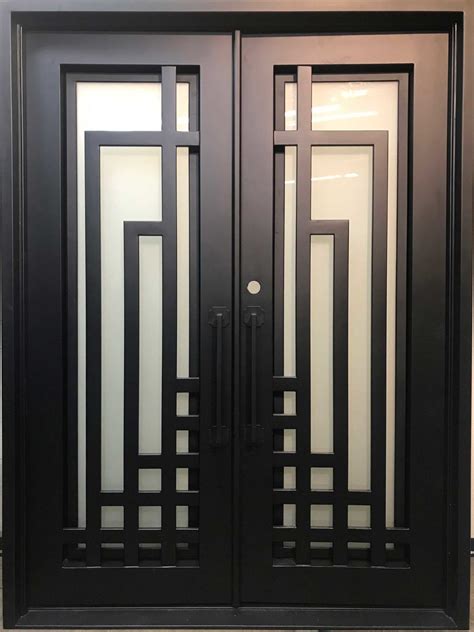 Plum Modern Double Entry Wrought Iron Doors Removable Bug Screen