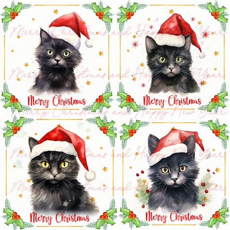 Printable Black Cat Christmas Cards Christmas Black Cat - Etsy