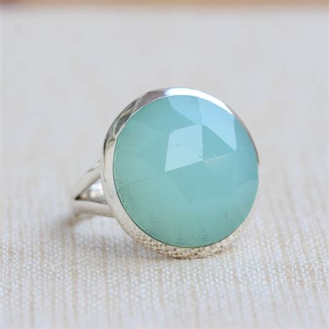 Aqua Chalcedony Rings Sterling Silver Handmade Jewelry Boho Etsy