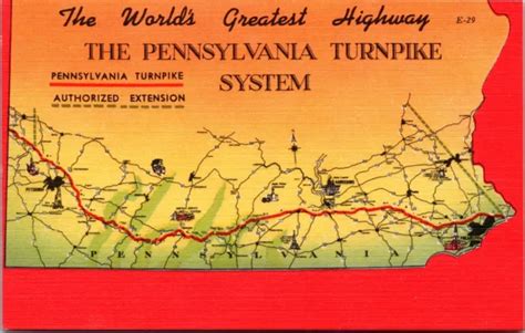 Linen Postcard Map Of The Pennsylvania Turnpike System Highways Eur 7