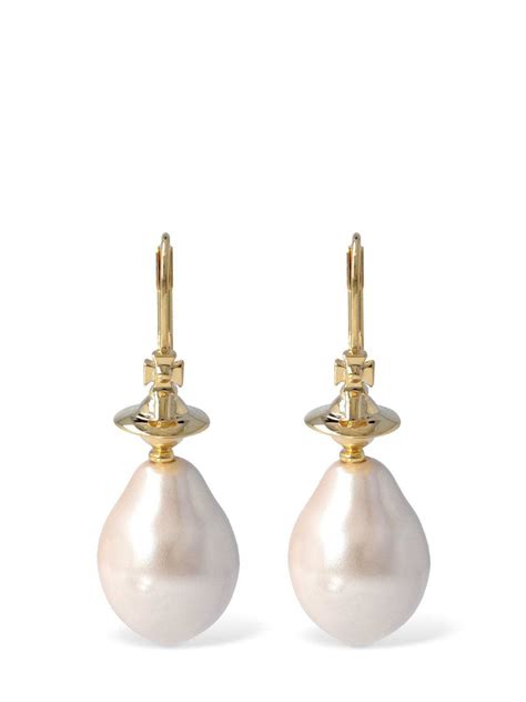 Vivienne Westwood Germaine Imitation Pearl Drop Earrings Gold Cream