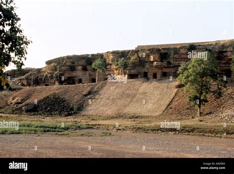 Bagh (India) view towards caves cave 1 to 7 Stock Photo - Alamy