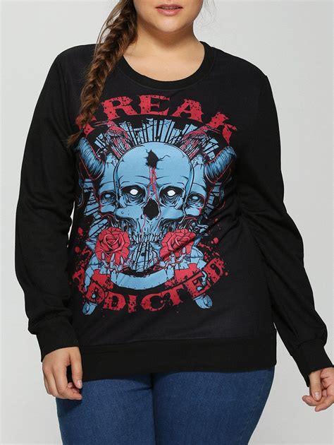 Plus Size 3d Rose Skulls Halloween Sweatshirt Plus Size Hoodies Plus