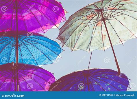 Colorful Umbrellas Background Colorful Umbrellas In The Sky Stock