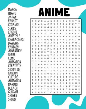 Anime Word Search Puzzle Anime Word Search Activities By Ilyforart