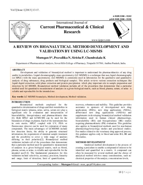 Pdf A Review On Bioanalytical Method Development And Validation