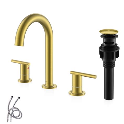 Kenes Brushed Gold Two Handle 8 Inch Widespread Bathroom Sink Faucet Gold High Arc Lavatory