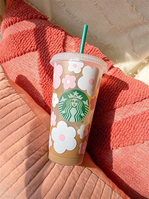 Drink Barware Kitchen Dining Reusable Starbucks Cup Daisy Flower