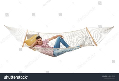 Man Resting Hammock On White Background Stock Photo 1623745696