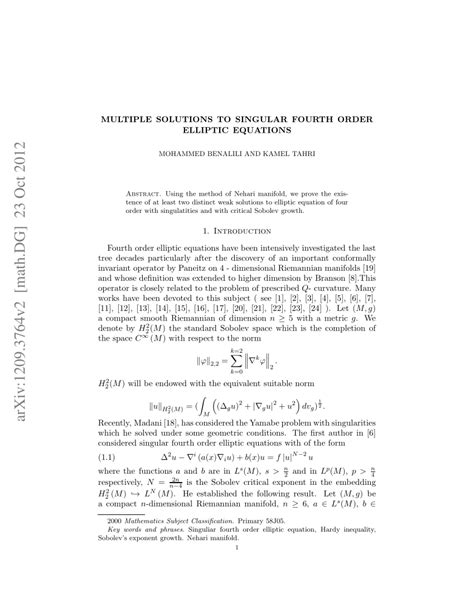 Pdf Multiple Solutions To Singular Fourth Order Elliptic Equations