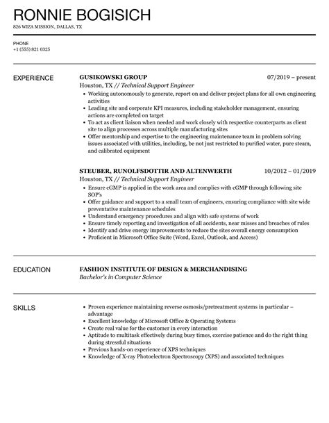 Sample Resume For Technical Support Engineer Fresher