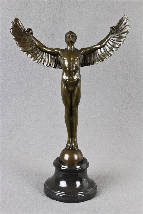 Bronze Sculpture Icarus Figure Male Nude Mythology Statue Man With Wings Greek Roman Bust Art