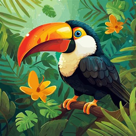 Illustration De Loiseau Toucan Forêt Tropicale Beau Personnage Toucan