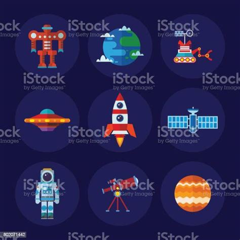 Space Icons Set Stock Illustration Download Image Now Astronaut