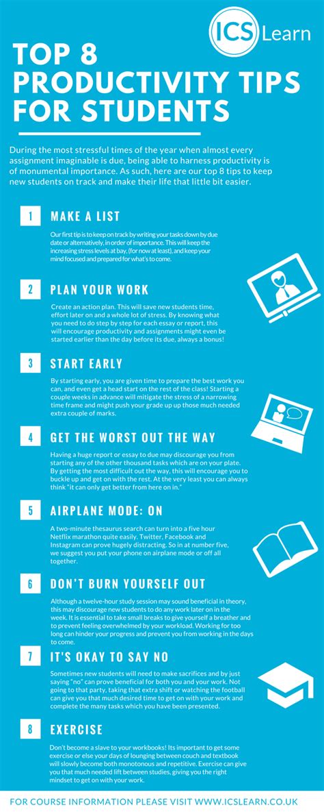 Top Productivity Tips For New Students Educational Infographic